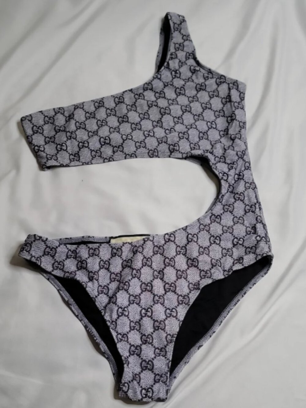 GUCCI Grey GG Monogram Asymmetric Cutout One Piece Swimsuit - Picture 1 of 4